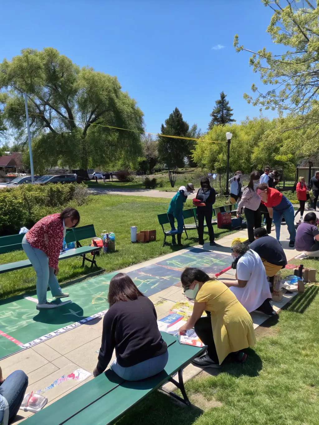 A photo of a group of diverse individuals collaborating on a community art project, using puppetry to express social themes, reflecting the community engagement initiatives of DIVADLO THEATRE ANIMATION.
