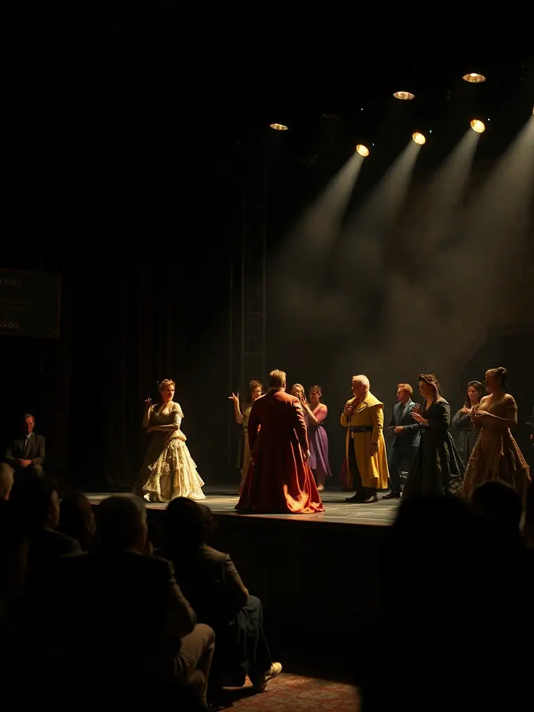A dynamic image of a theatrical performance featuring puppets on stage, with expressive lighting and engaging storytelling, representing the artistic performances promoted by DIVADLO THEATRE ANIMATION.