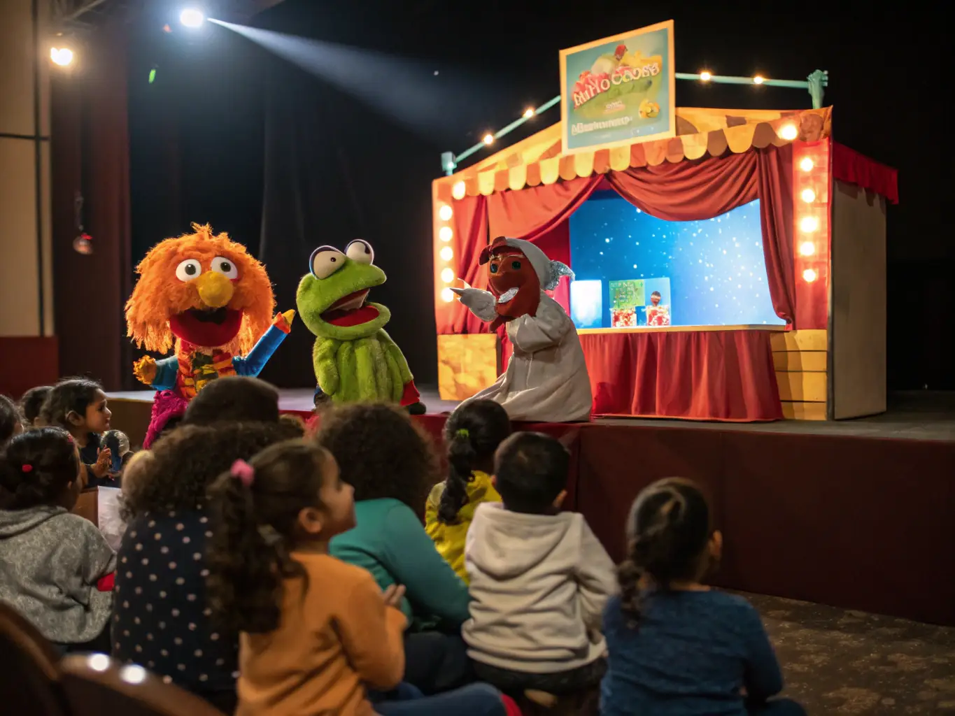 A photograph capturing a live theatrical performance featuring puppets, showcasing the dynamic storytelling and artistic expression.